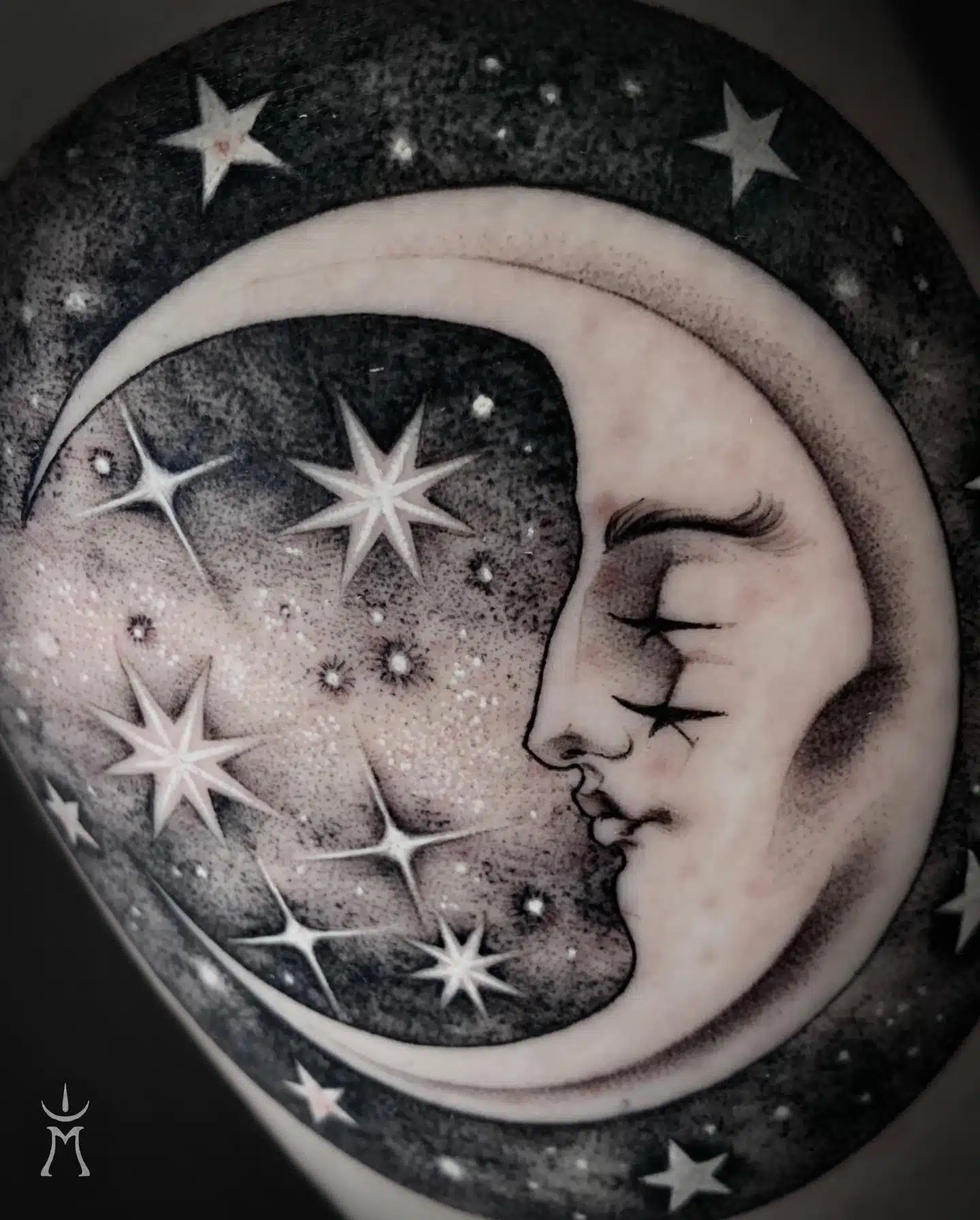 Black Moon With Star Tattoo