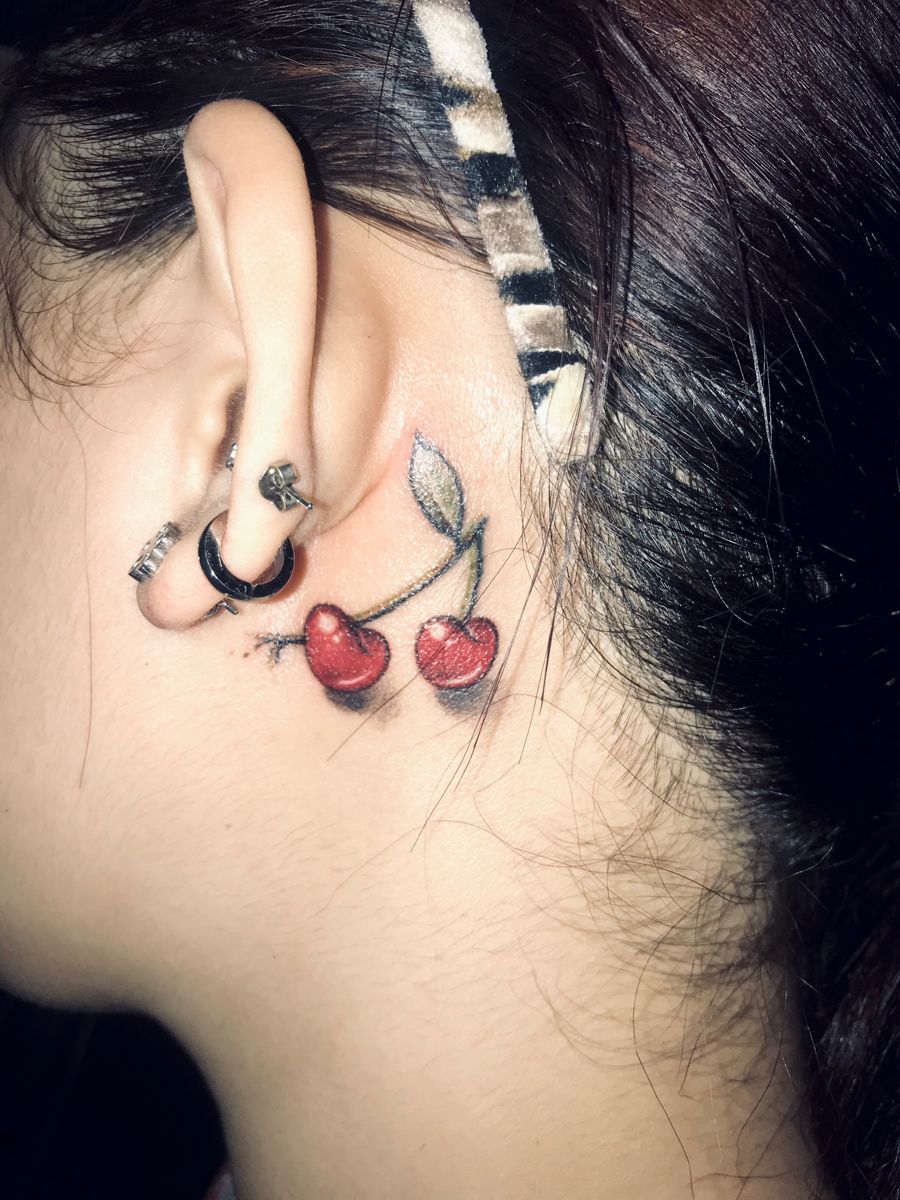 Cherry behind the ear tattoo