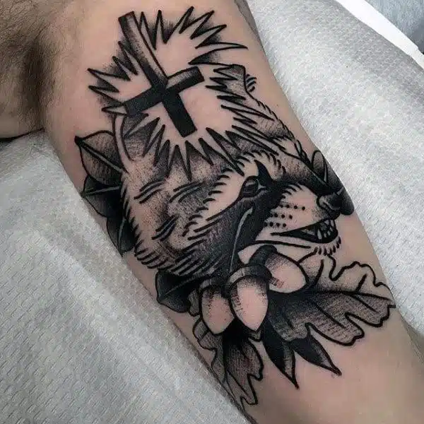 Cross Raccoon Tattoo