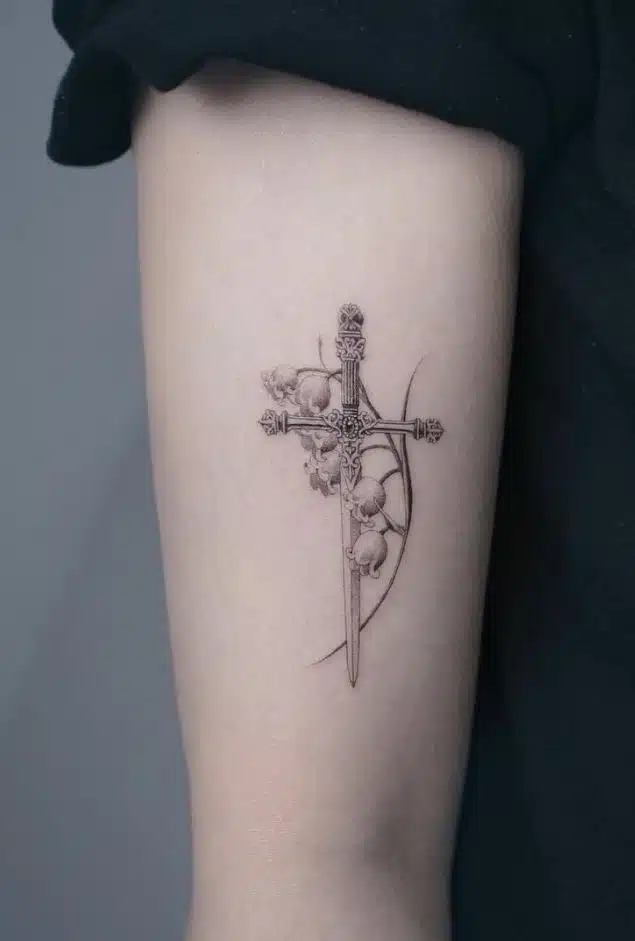 Lily of the Valley Tattoo with Cross