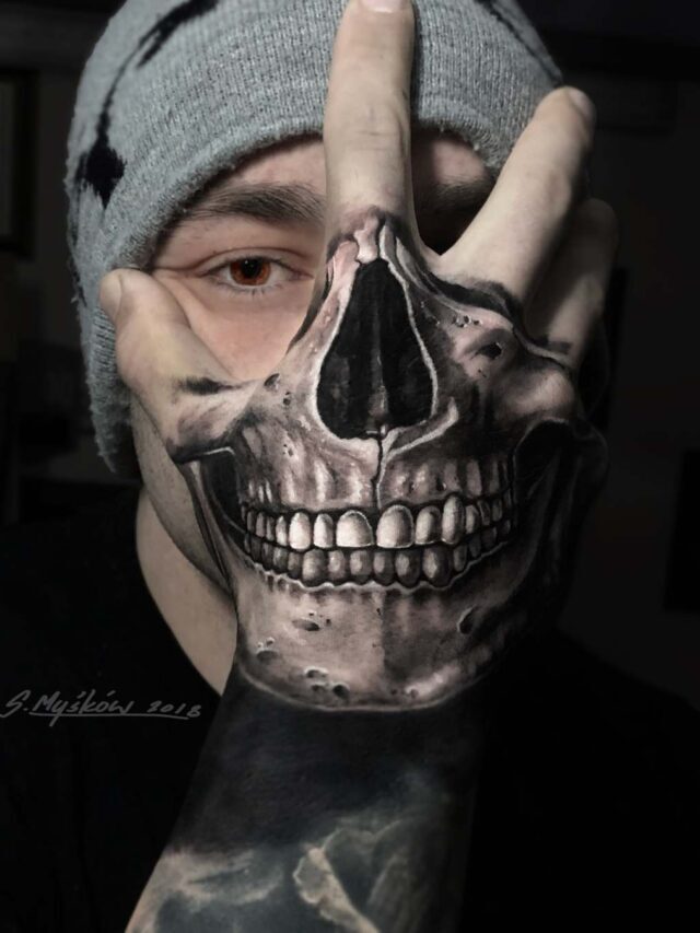 Splash of Color Tattoo  Piercing Studio  Spooky skull  creepy mansion   killer hand tattoo by Woody  Facebook