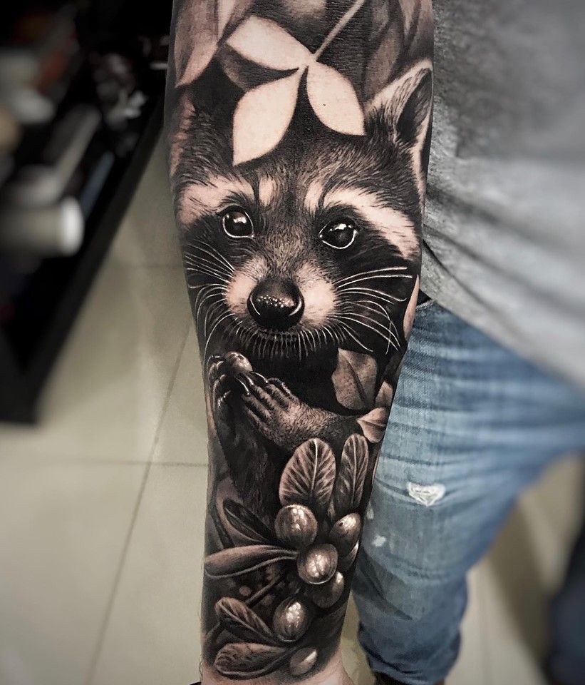 Black Label Tattoo Collective  Raccoon skull fungi piece by linnealeeink  more of this beautiful stuff please  Facebook
