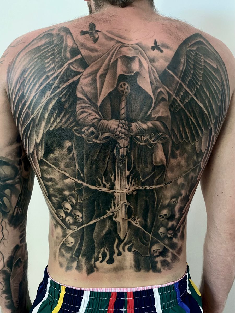 Angel of death tattoo with wings