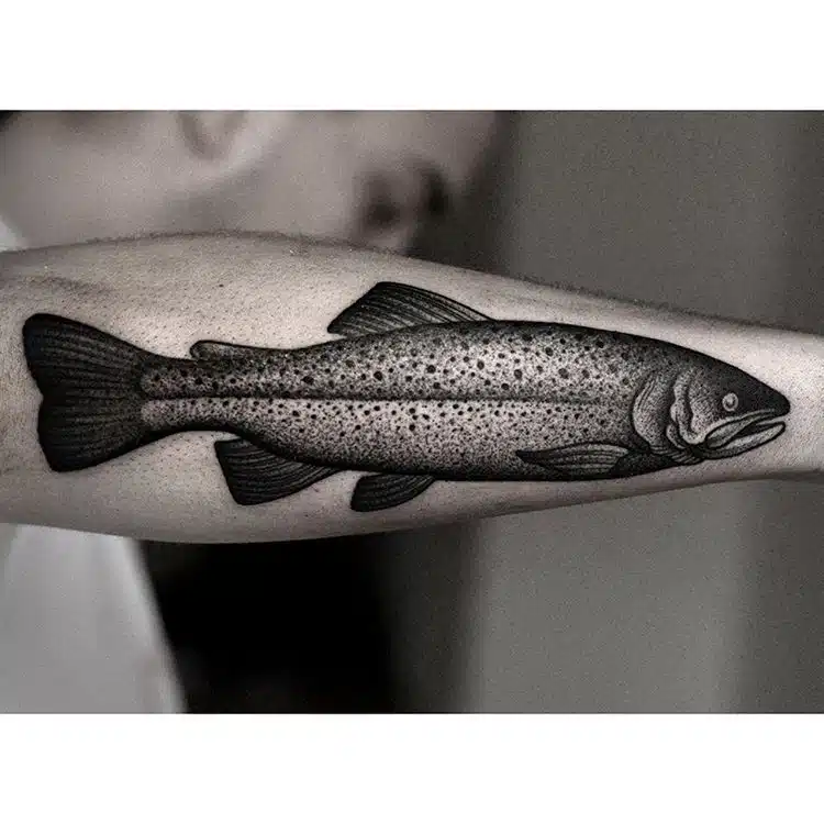 Black and white trout tattoo