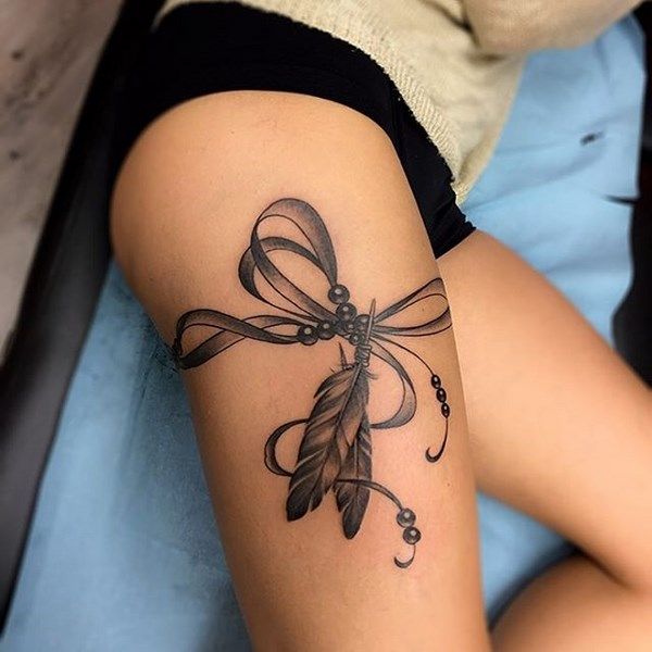 Feather Thigh Tattoo