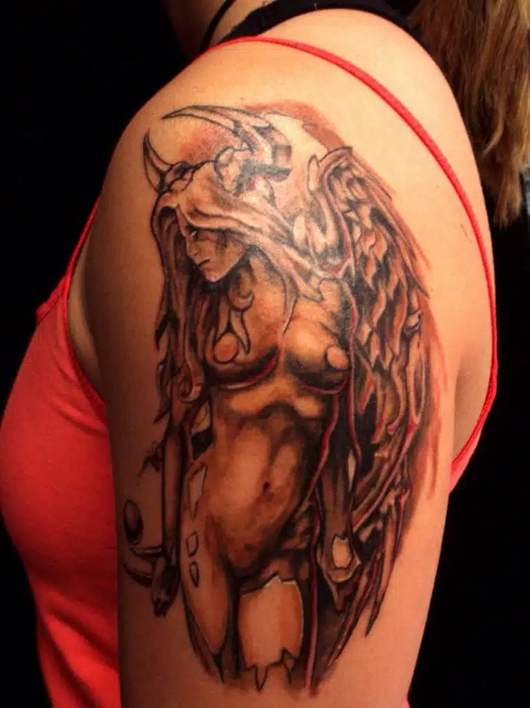 Female angel of death tattoo