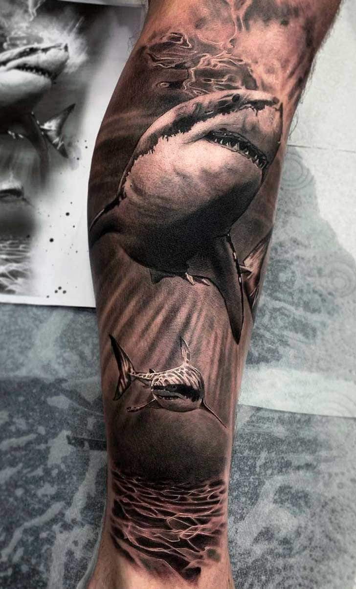 Great white shark tattoo