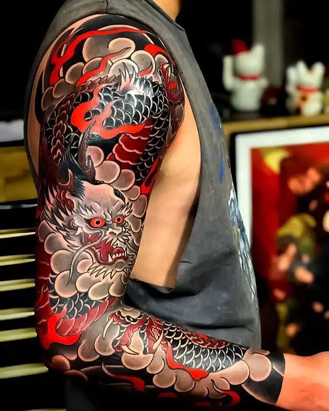 Japanese red dragon tattoo
