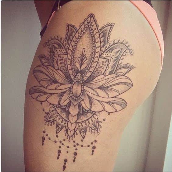 Lotus Flower Thigh Tattoo