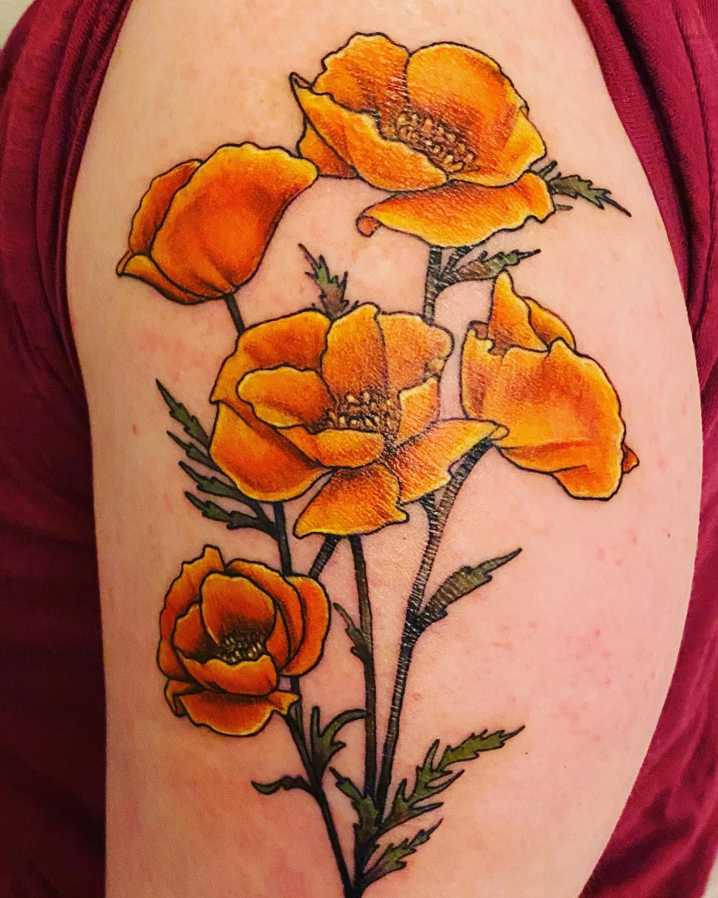 Orange poppy flower tattoos