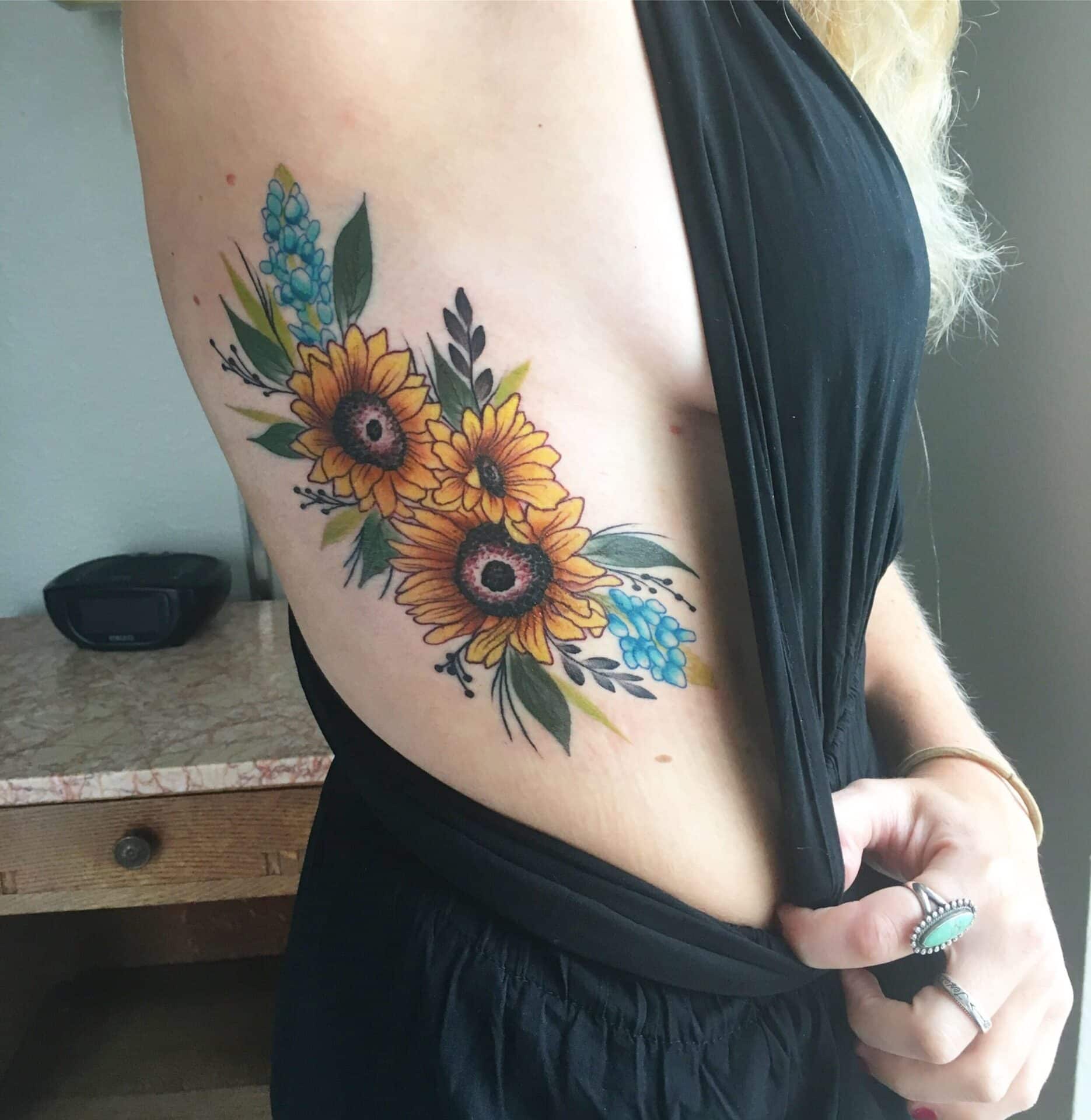 Sunflower and bluebonnet tattoo