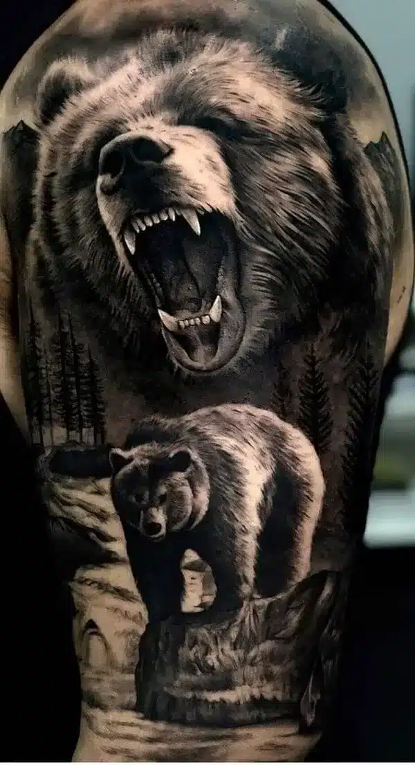 Traditional grizzly bear tattoo