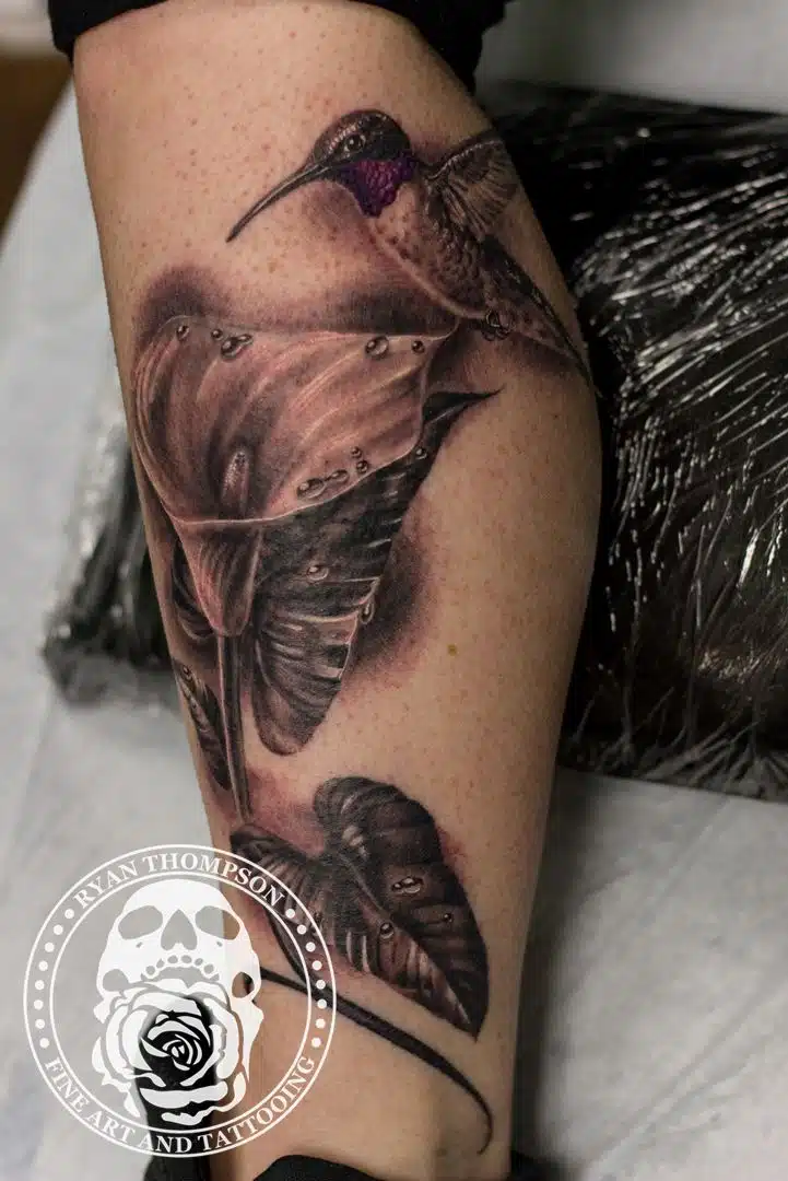 hummingbird with flowers tattoo