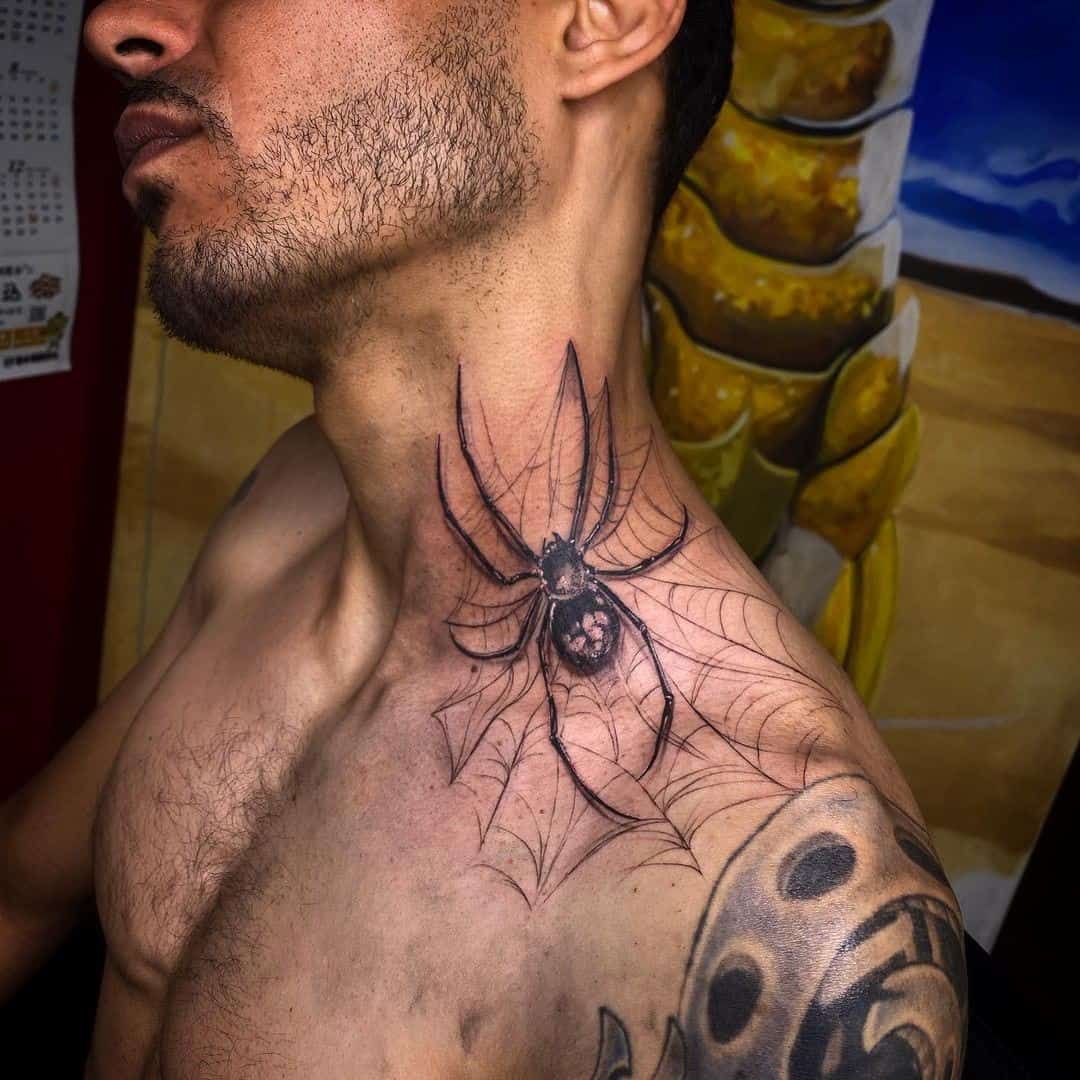 spider tattoo on the neck