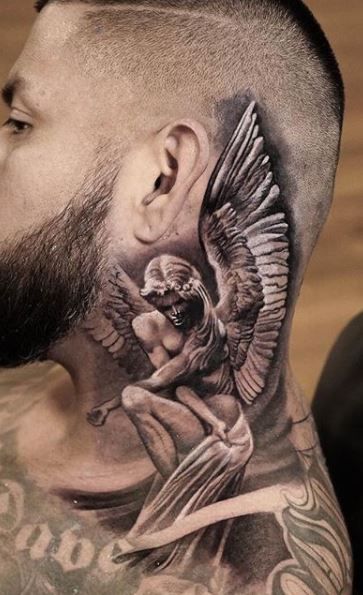 Angel neck tattoo for men
