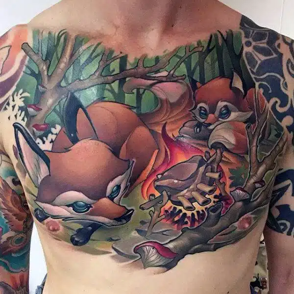 Cartoon fox tattoo