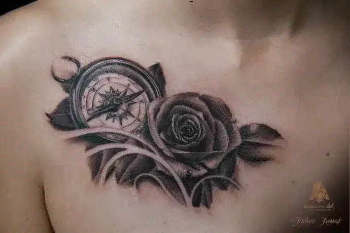 Compass chest tattoos for women