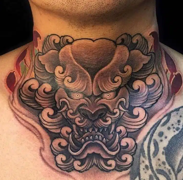Dragon throat tattoos for men