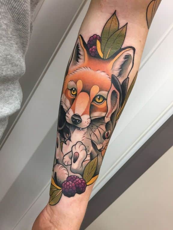 Fox and rabbit tattoo