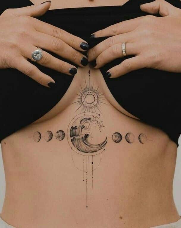 Moon chest tattoos for women
