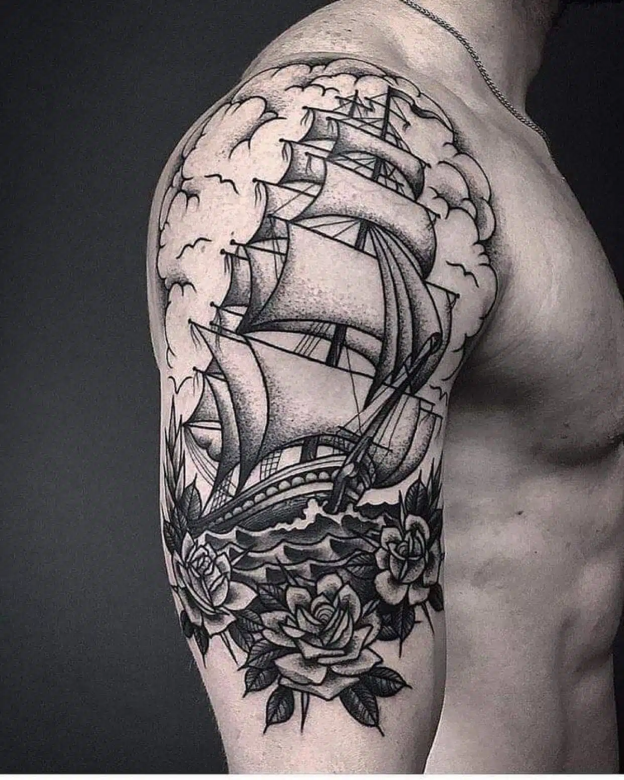 Old school traditional ship tattoo