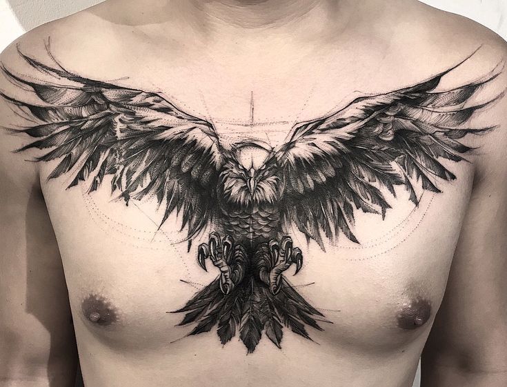 Owl chest tattoo for men