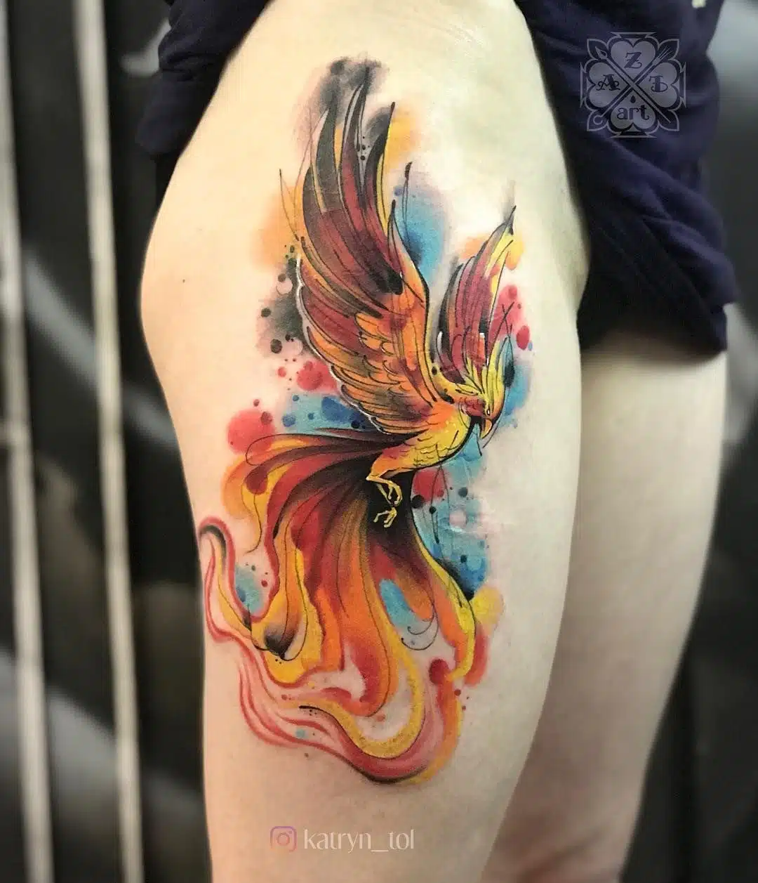 Phoenix leg tattoo for women