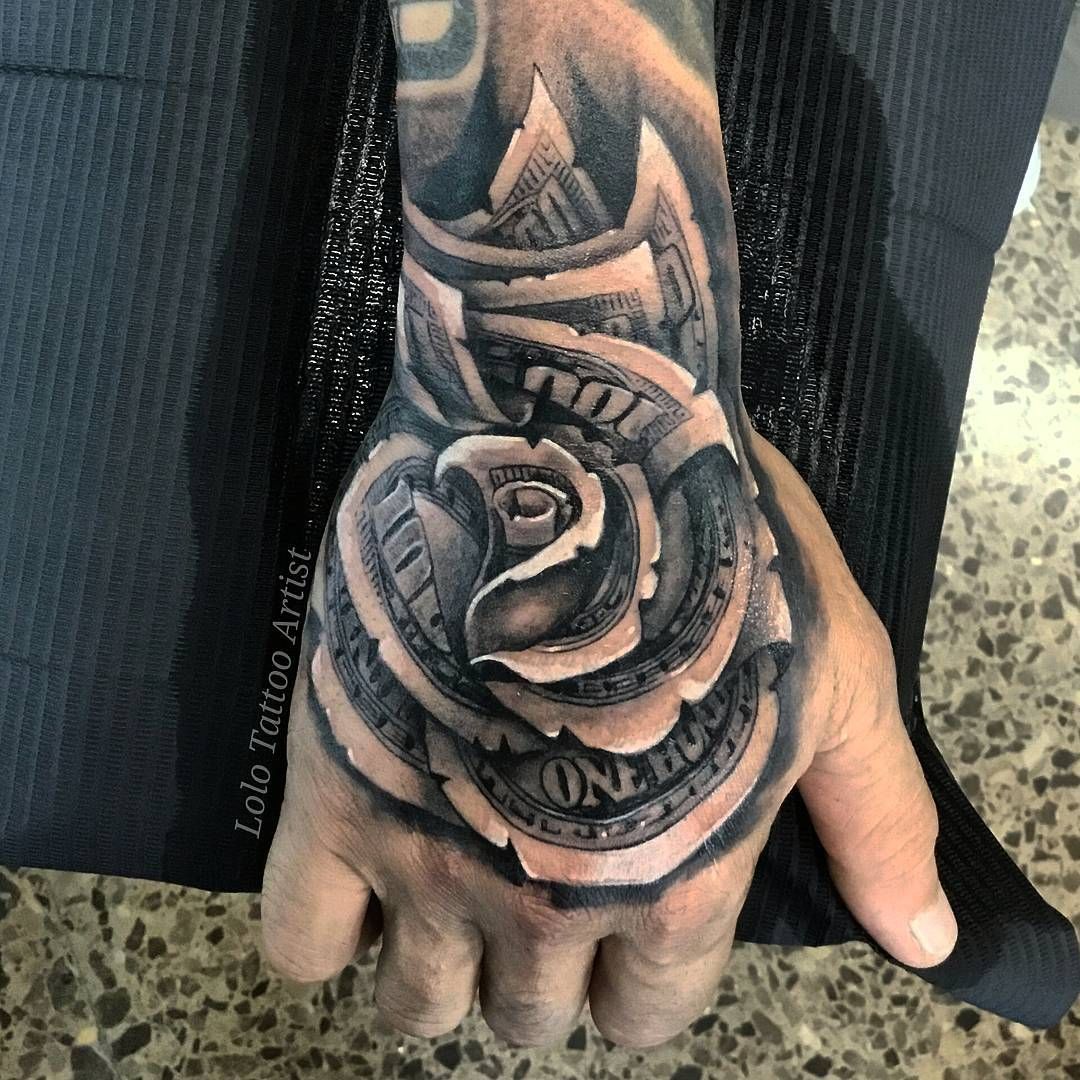 Rose and Money Hand Tattoos for Men