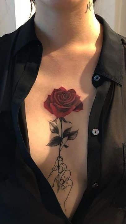 Rose chest tattoos for women
