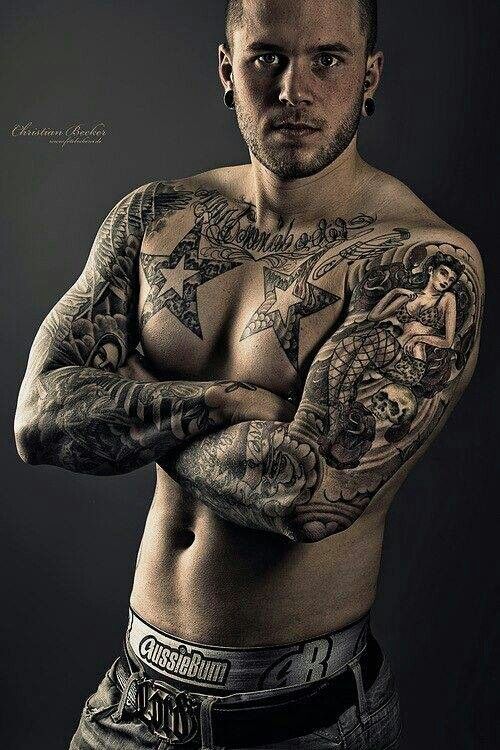 Star chest tattoo for men