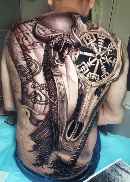 Traditional Viking ship tattoo