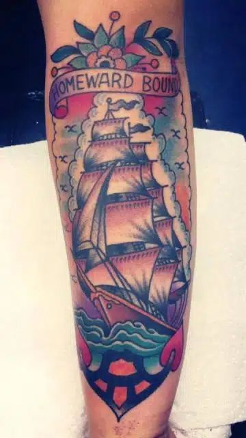 Traditional clipper ship tattoo