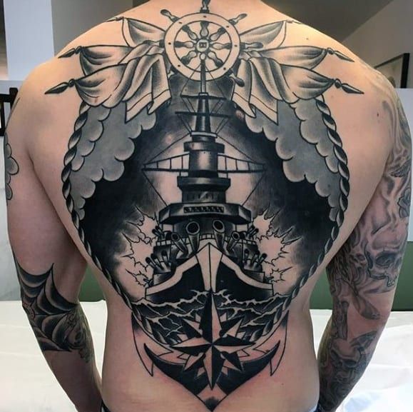 Traditional navy ship tattoo