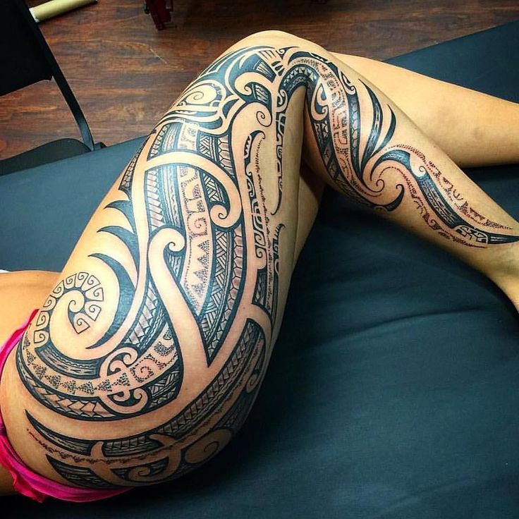 Tribal leg tattoo for women