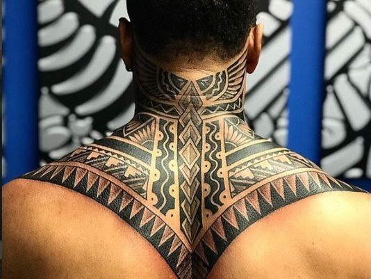 Tribal neck tattoo for men