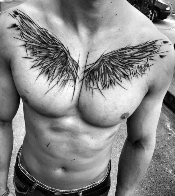 Wings chest tattoo for men