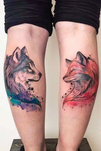 Wolf and fox tattoo