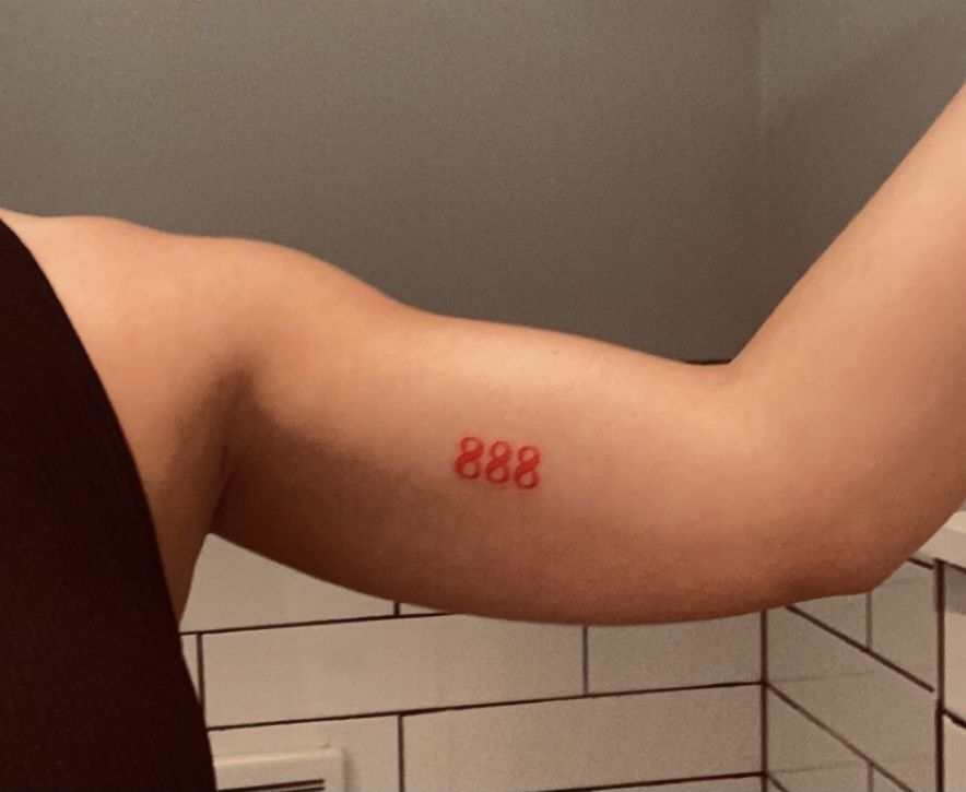 Biceps 888 angel number tattoo