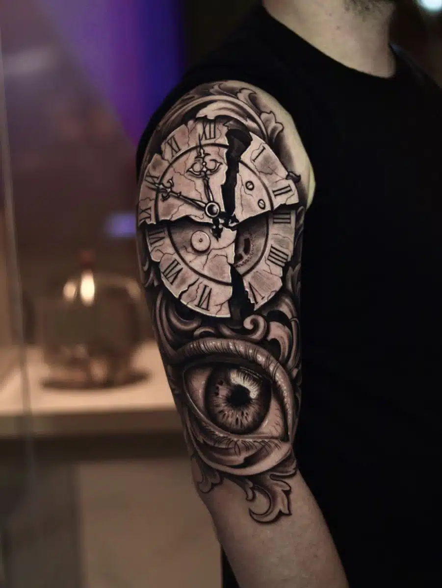 Broken clock tattoo