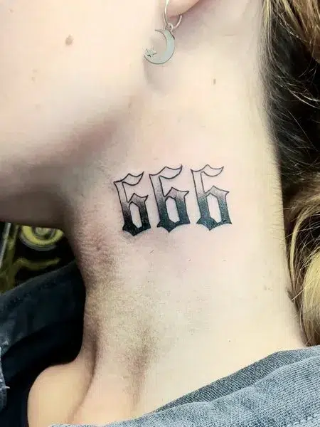 Neck 666 angel number tattoo