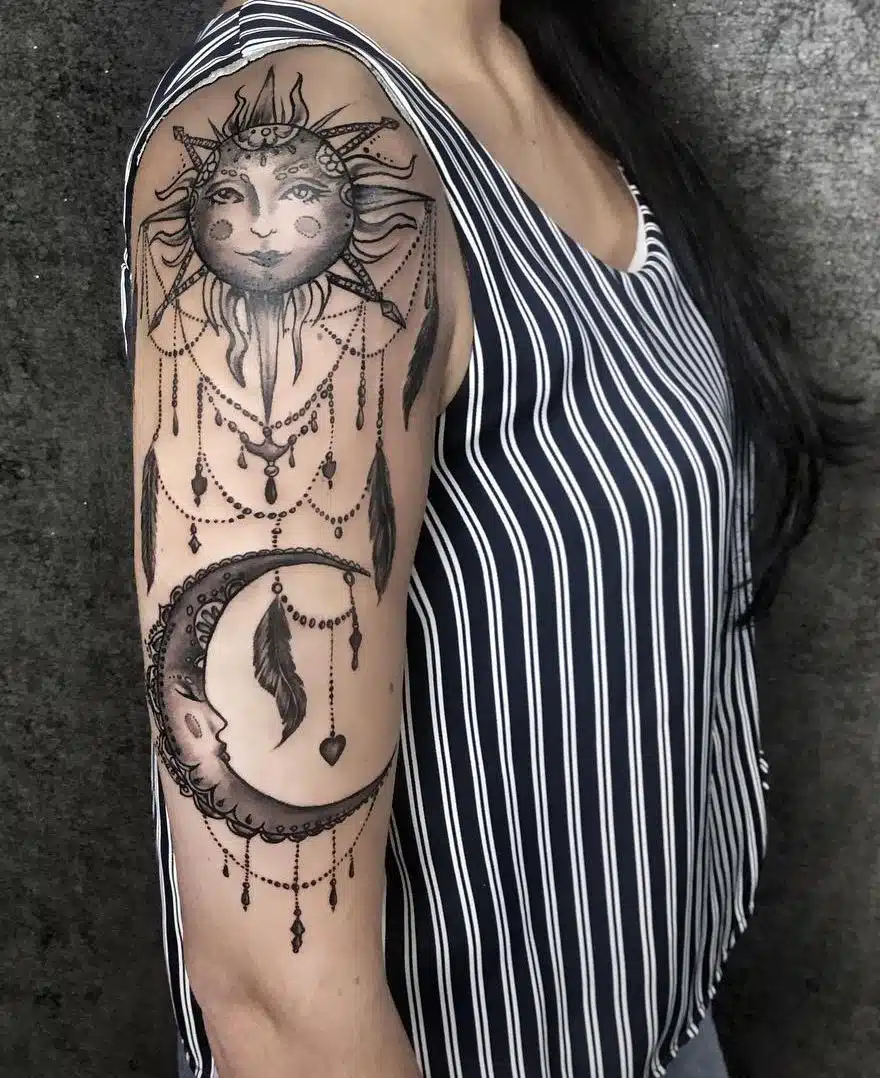 Sun and moon half sleeve tattoo