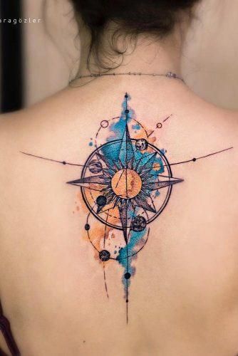 Symbols spine tattoo for women