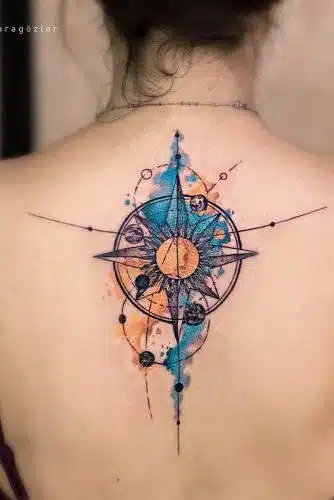 Symbols spine tattoo for women