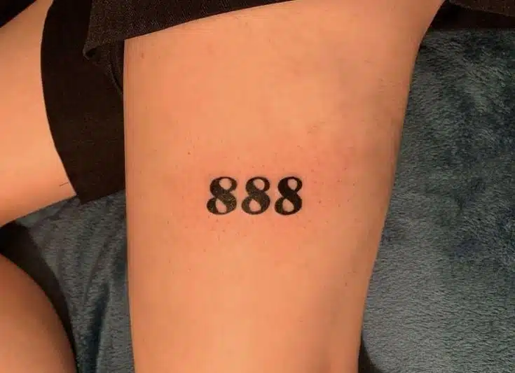 Thigh 888 angel number tattoo