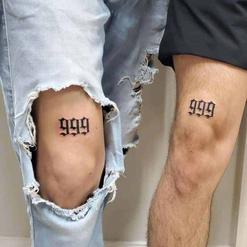 Thigh 999 angel number tattoo