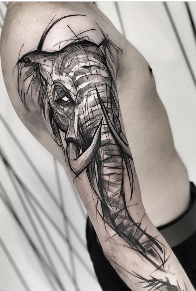 Tattoo uploaded by Trina • This is amazing #arm #sleeve #elephant #animal  #bicep #scroll #quote #words #blackonblack #portait #natural #nature •  Tattoodo
