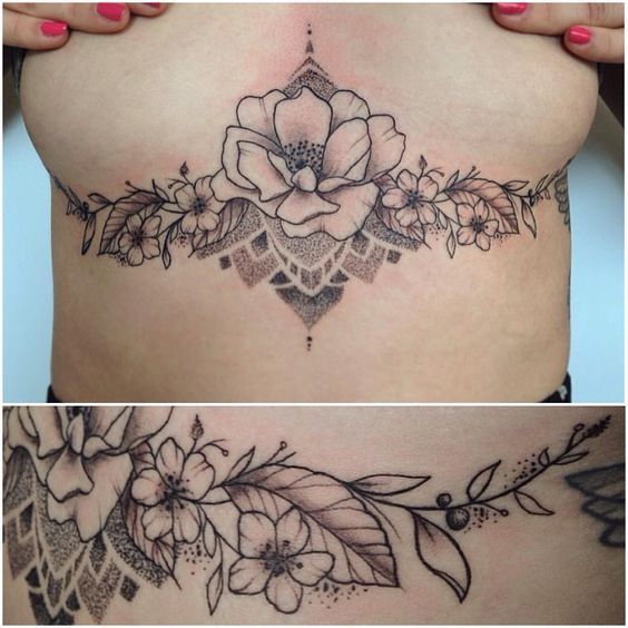 floral under boob tattoo