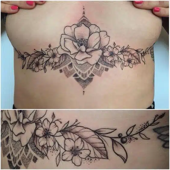floral under boob tattoo