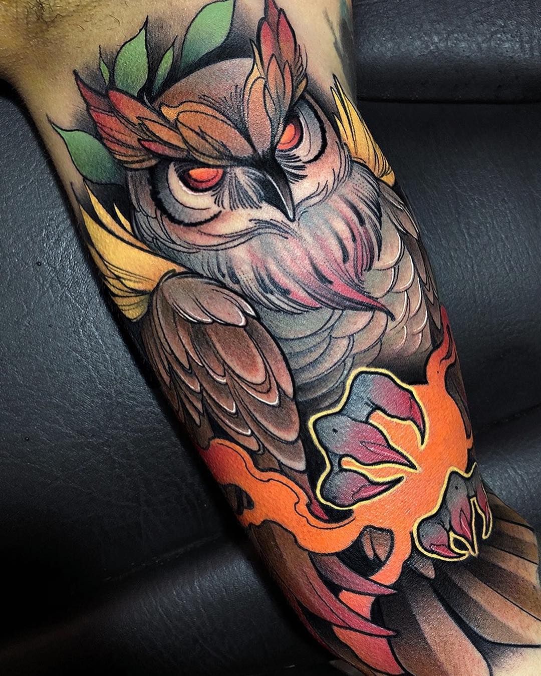 Owl with Crescent moon and hourglass 1 session in by Brian Chambers   Reno Tattoo Company Reno NV  Tattoos Hourglass tattoo Japanese sleeve  tattoos