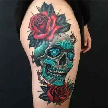 Sugar Skull Tattoo With Roses